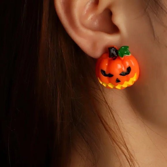 😈4 Pairs Halloween Earrings Studs Bat Pumpkin Ghost Treat Bags😈 - Picture 2 of 4